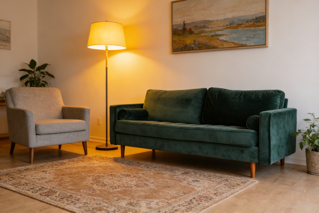 Zen Sofa - Mitte des Jahrhundertses Microfaser Navy